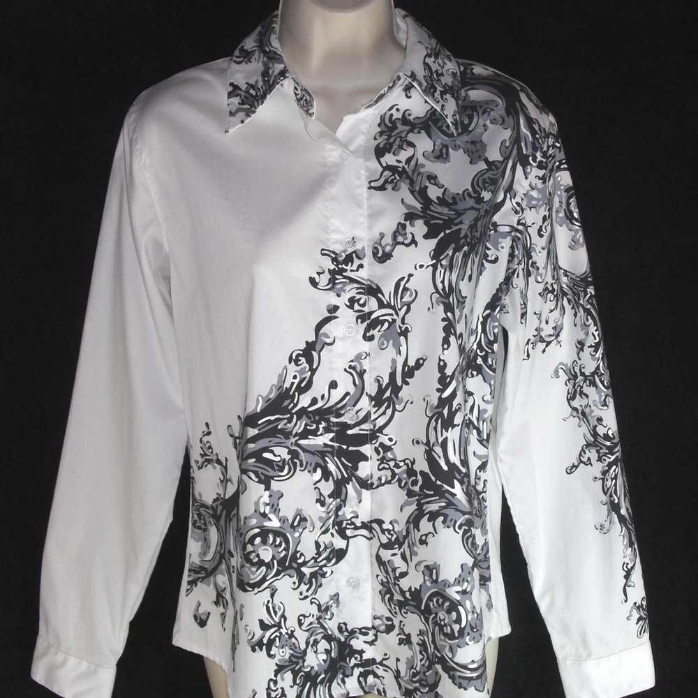 DIANE GILMAN DG2 shirt sz S blouse Artsy Print